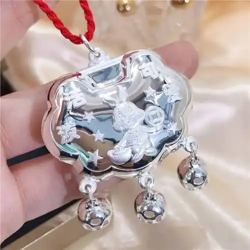 999纯银宝宝锁儿童饰品批发厂家一件代发首饰长命锁活泼可爱兔子
