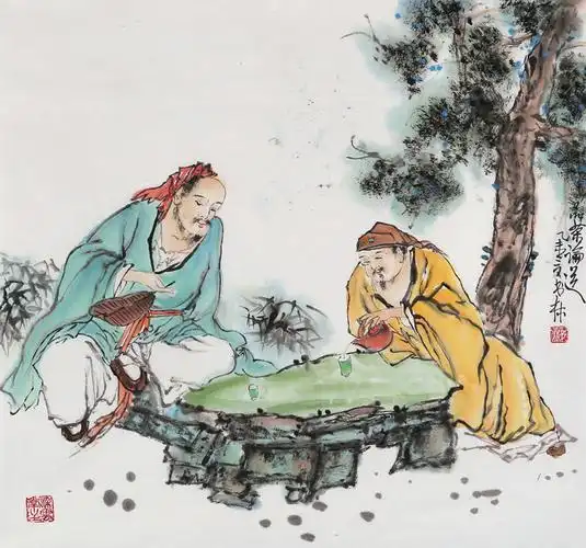 作品】南海禅寺 妙林居士 《品茶论道》 客厅书房茶室水墨国画人物画