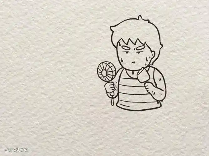 的小男孩怎么画-图2夏天热到爆炸的小男孩怎么画-图1简笔画作品完成图