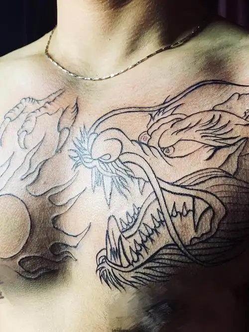 老传统过肩龙割线_纹身图案手稿图片_刘沐阳的纹身作品集