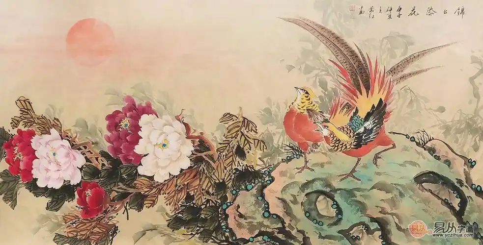 牡丹锦鸡图 萧红新品国画花鸟画《锦上添花》