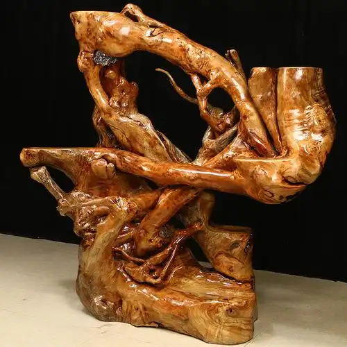 天然香樟木根雕根抱石花架实木树根整体无拼接居家办公随型盆景架