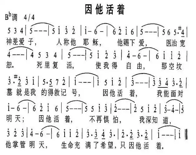 《因他活着》简谱