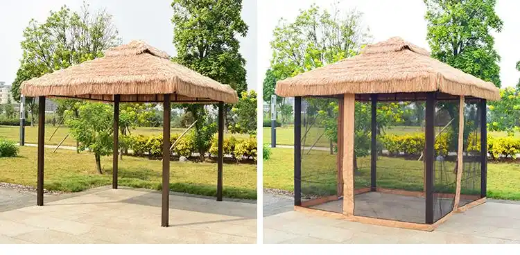 户外凉亭露台休闲凉棚遮阳帐篷茅草凉棚防风雨棚四柱亭庭院大帐篷