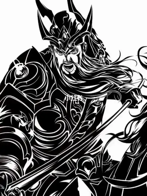 黑白剪影画关羽