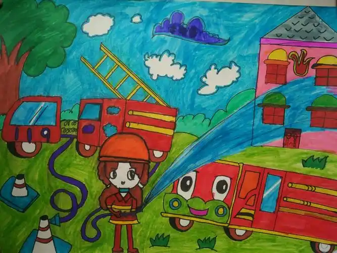 一年级的同学画的女消防员,美美的