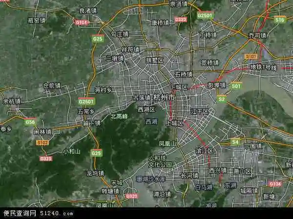 中国浙江省杭州市西湖区地图(卫星地图)