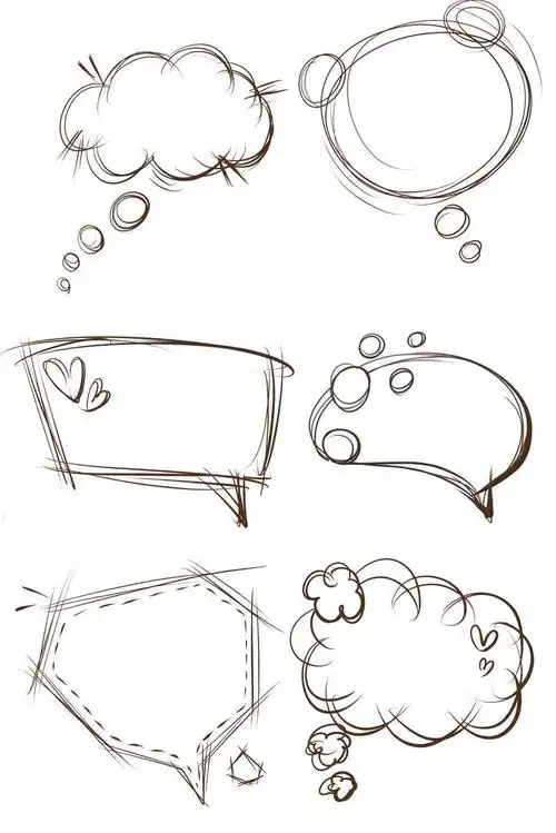 6款手绘线条素描风格对话框文本框图片免抠素材