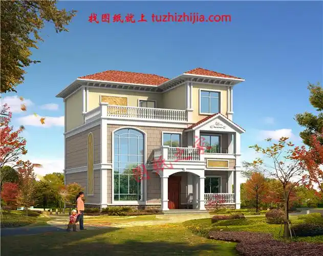 三层新农村小别墅设计图纸,占地120平米,客厅中空,带大露台(120平方米