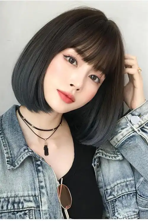 时尚假发女短发波波学生头圆脸整顶头套自然渐变色内扣直发渐变浅白茶