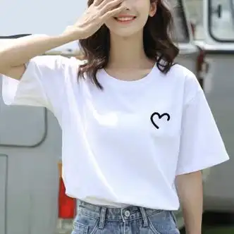 kshk361短袖t恤女韩版新款夏季纯棉上衣衫夏装女士爱心印花女装打白色