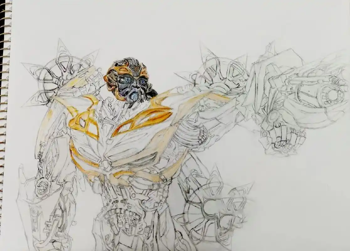 (彩铅绘画) 大黄蜂是变形金刚中我最喜欢的机器人之一,不仅仅是因为他