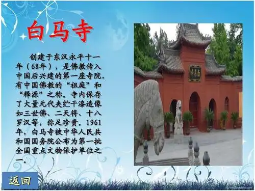 无忧文档 所有分类 洛阳市旅游景点介绍ppt 白马寺 创建于东汉永平