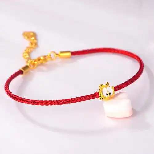 蒂蔻可爱卡通猫黄金转运珠手链女款3d硬足金珐琅烤漆钢丝红绳手饰