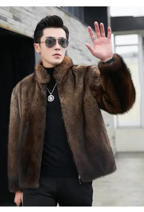 恒源祥进口北美渔貂皮草男貂皮大衣宝嘉美男整貂皮毛一体时尚立领商务