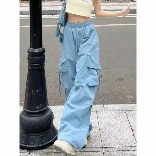 多巴胺女孩穿搭日系复古撞色甜美美式休闲工装裤 - 17网