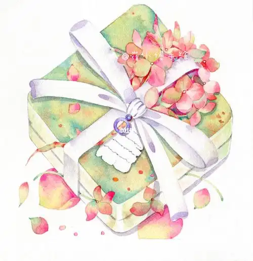 水彩插画礼物盒子附线稿