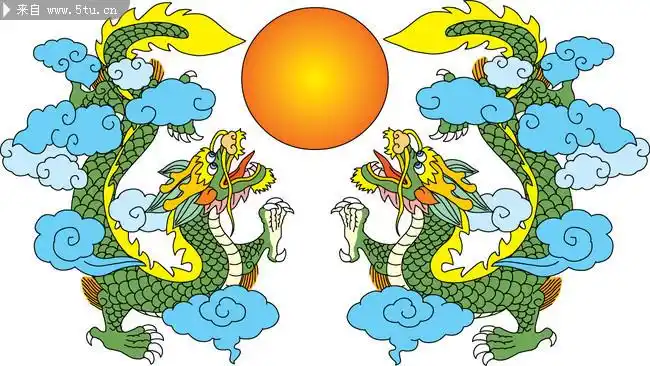 双龙戏珠矢量图中国龙纹图案