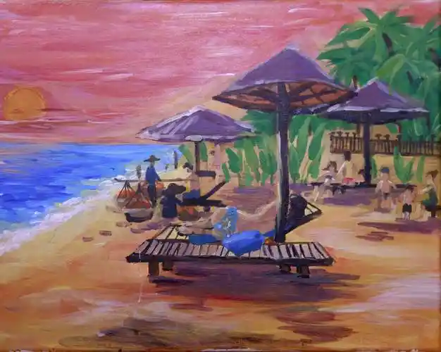 三亚海滩风景儿童画图片 - 智慧妈咪网