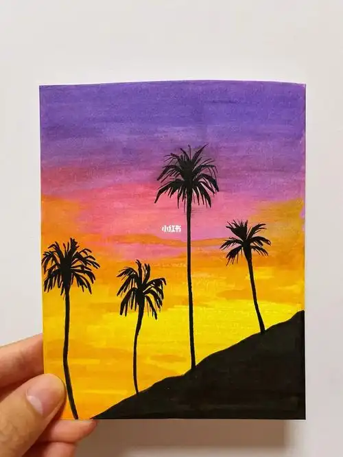 马克笔手绘夕阳画