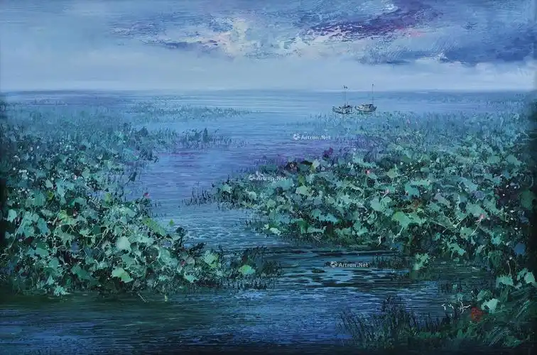 0807荷塘布面油画