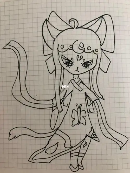 八岁小学生原创哒手绘小青形象