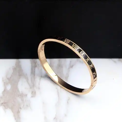 罗马数字黑色油滴胶手镯不锈钢女性手镯 - buy stainless steel