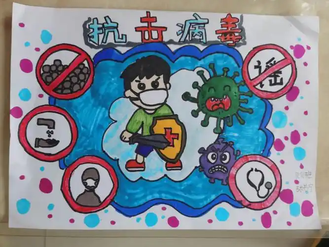 贝诺雅图幼儿园贝贝班《我是小小护国者,打败新型冠状病毒》主题绘画