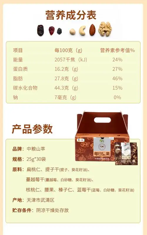 25gx30包共750g中粮出品山萃每日坚果券后98元包邮