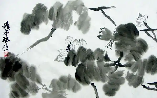 黑白水墨画荷花