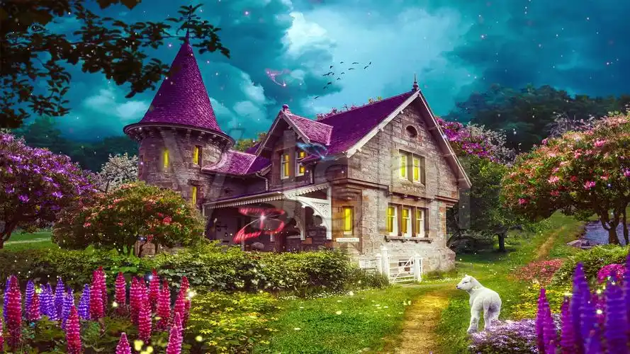 唯美梦幻童话世界童话森林木屋