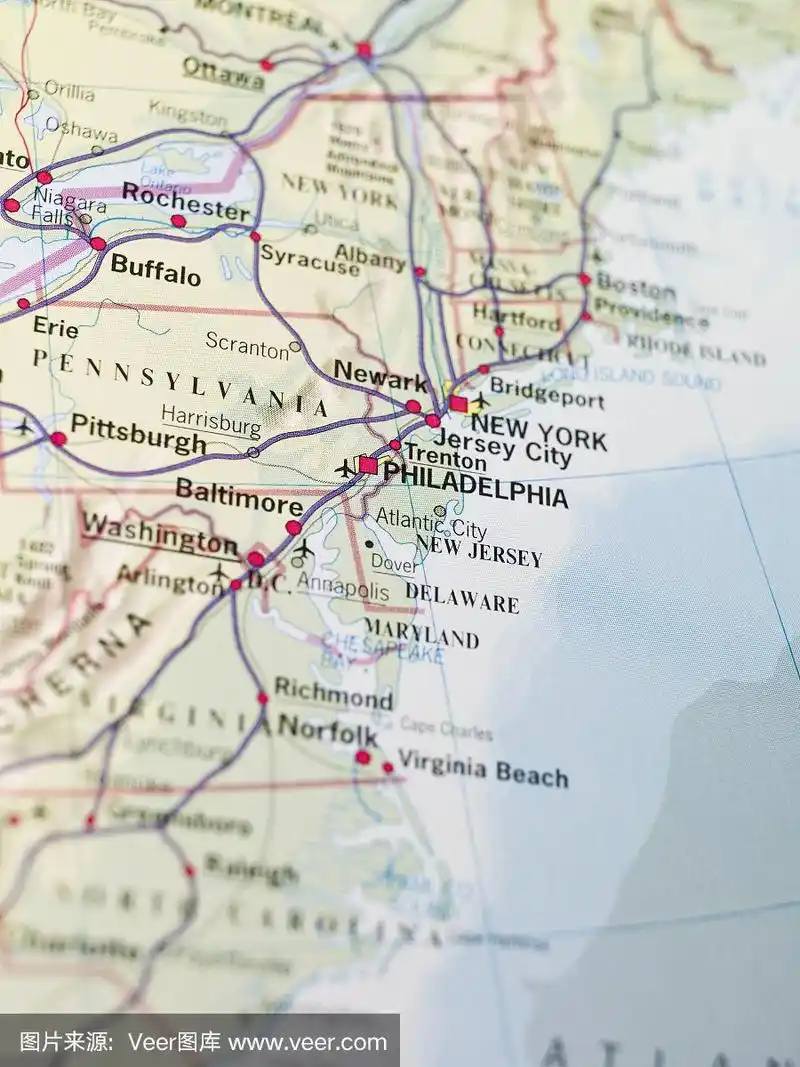宾夕法尼亚州主要城市的地图