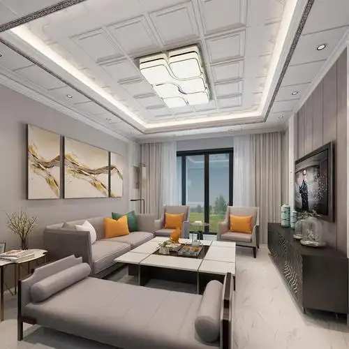 现代简约客厅铝扣板吊顶效果图