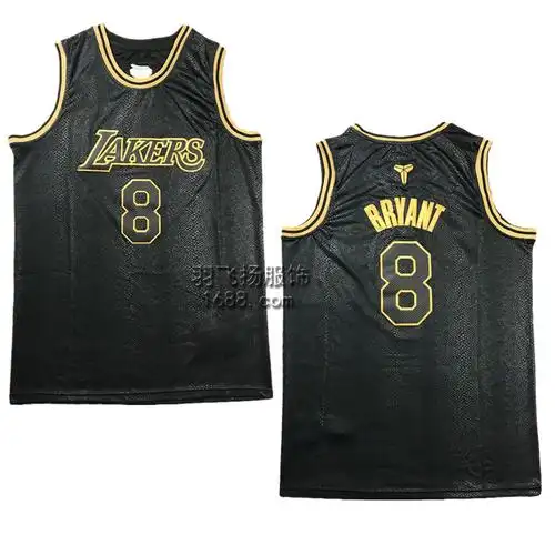 科比球衣湖人队篮球服8号刺绣黑金蛇纹复古背心时尚嘻哈跨境批发