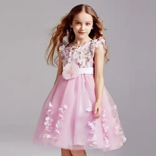 粉色礼服儿童花仙子高端婚纱小女孩公主裙花童表演走秀高贵