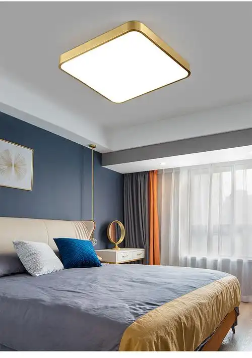 现代北欧卧室吸顶灯全铜超薄led圆形方形简约大气温馨