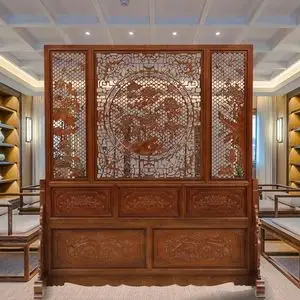 办公室屏风新中式仿古客厅插屏东阳木雕落地屏风实木玄关隔断家用