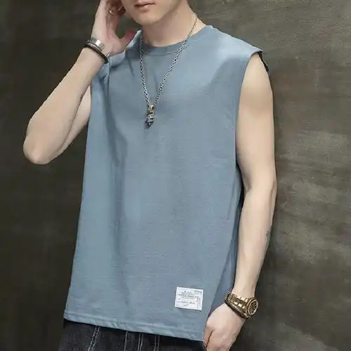 纯棉背心男潮外穿宽松夏季运动健身篮球坎肩砍袖宽肩无袖t恤