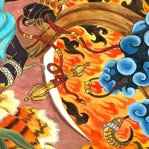 手绘六臂大黑天