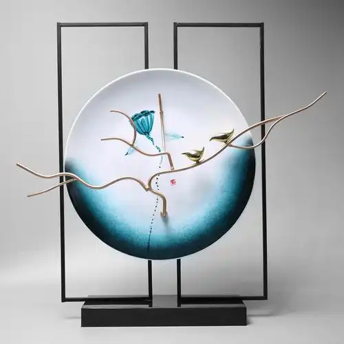 现代新中式创意陶瓷简约摆件客厅坐盘玄关装饰品摆件