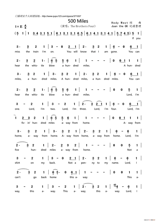 500 miles_简谱_搜谱网