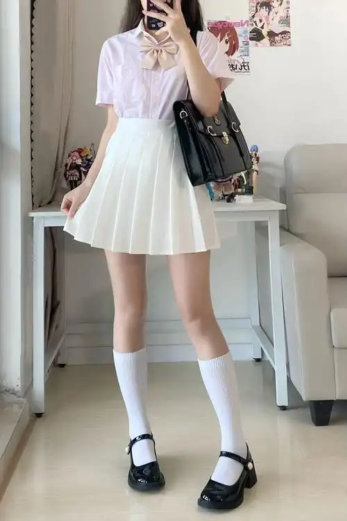 【口袋款原版做工接订单】百褶裙学院风纯色口袋高腰a字半身裙显瘦