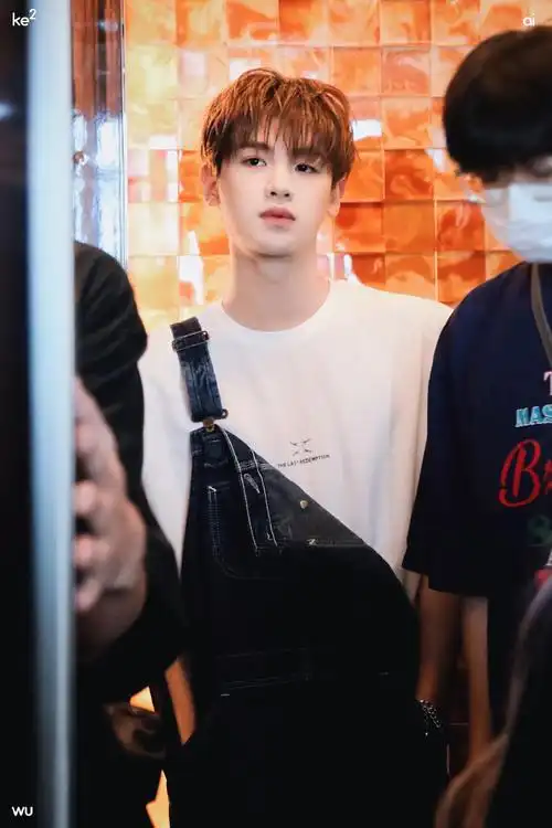 黄明昊背带裤造型上班