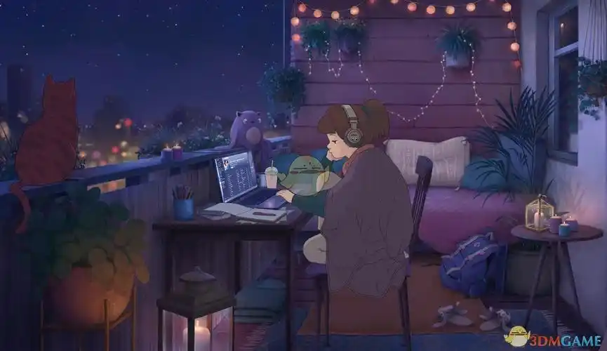 wallpaperengine夜晚阳台听音乐的少女动画壁纸