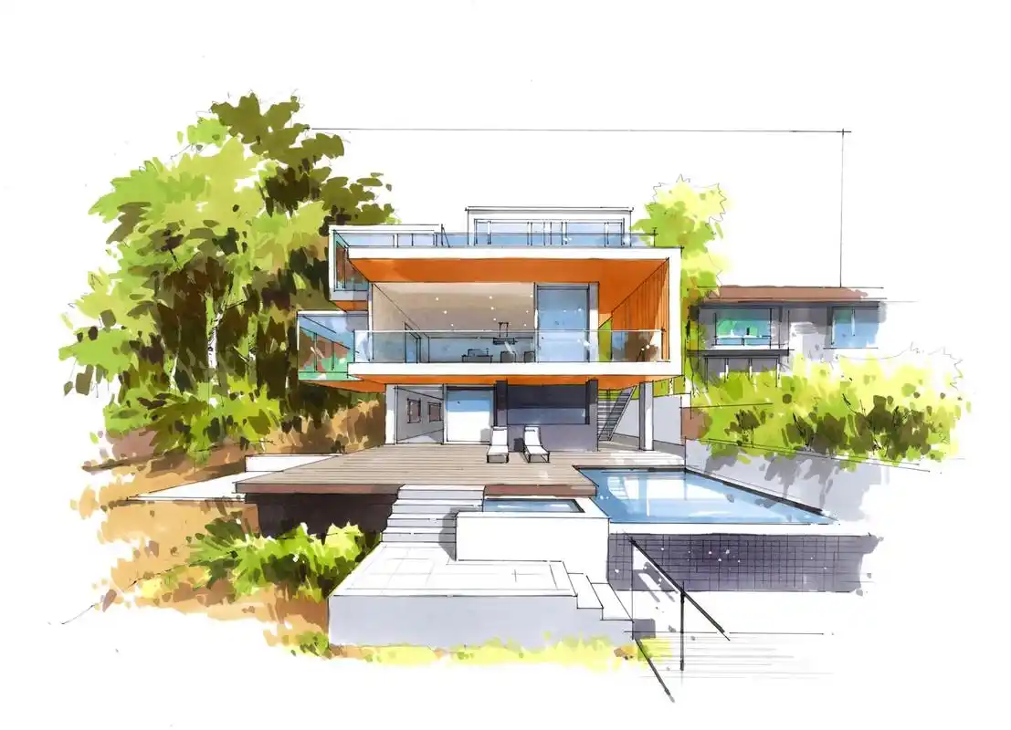 马克笔阳光满满的建筑景观手绘