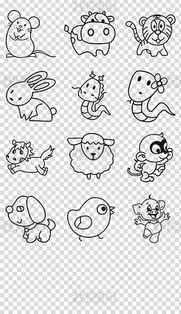 手绘线描简洁12生肖十二生肖cdr矢量图