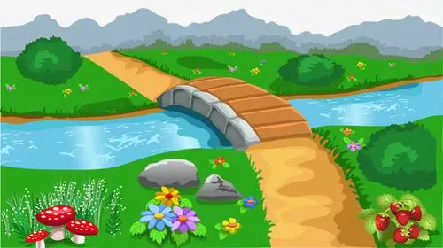 卡通郊外小溪背景矢量图