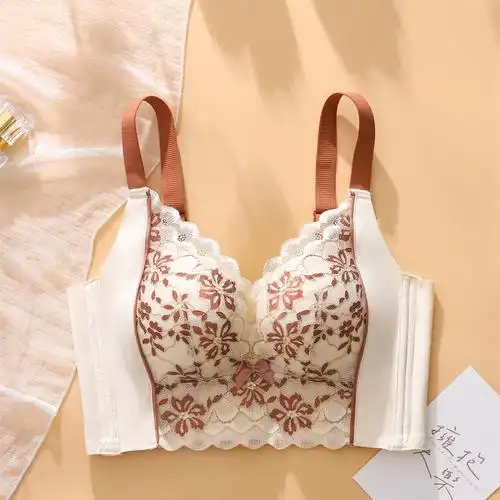 花卉蕾丝文胸罩月牙型托胸无钢圈聚拢收副乳调整型火