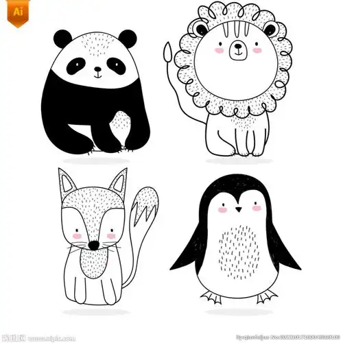 黑白简笔画动物