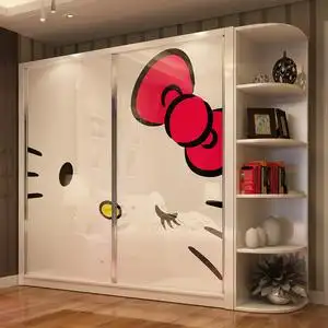 现代简约推拉门衣柜卡通儿童男女孩木质可爱组合卧室整体烤漆2门
